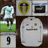 Leeds United Home Kit 1998-99 #9 Jimmy Floyd Hasselbaink Football Shirt Soccer Jersey Size XL